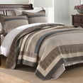 thumbnail image 1 of PANGUSHAN 100% Cotton Queen Quilt Set, Farmhouse Striped Queen Size Quilt Bedding Set Bedspreads, Reversible Quilted Lightweight Comforter, Brown/Beige/Charcoal/Gray Bed Spread for Queen Bed, 3pcs, 1 of 15