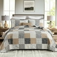 thumbnail image 1 of PANGUSHAN 100% Cotton Quilt King Size, King Quilt Bedding Set Quilted Bedspreads, Lightweight Reversible Plaid Comforter for King Bed, All Season, Brown/Gray, 3 Pieces, 1 of 16