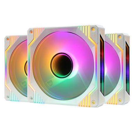 PANO-MOUNTS 120mm Single RGB LED Fan Infinity Mirror PC Computer Case Cooling Fan 1200RPM White 3-Pack