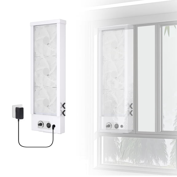 20.08-33.86 Inch Vertical Window Fan for Sliding Windows Dual Mode Airflow Exhaust Intake and Variable Speed Control for Household Smoke Spaces White