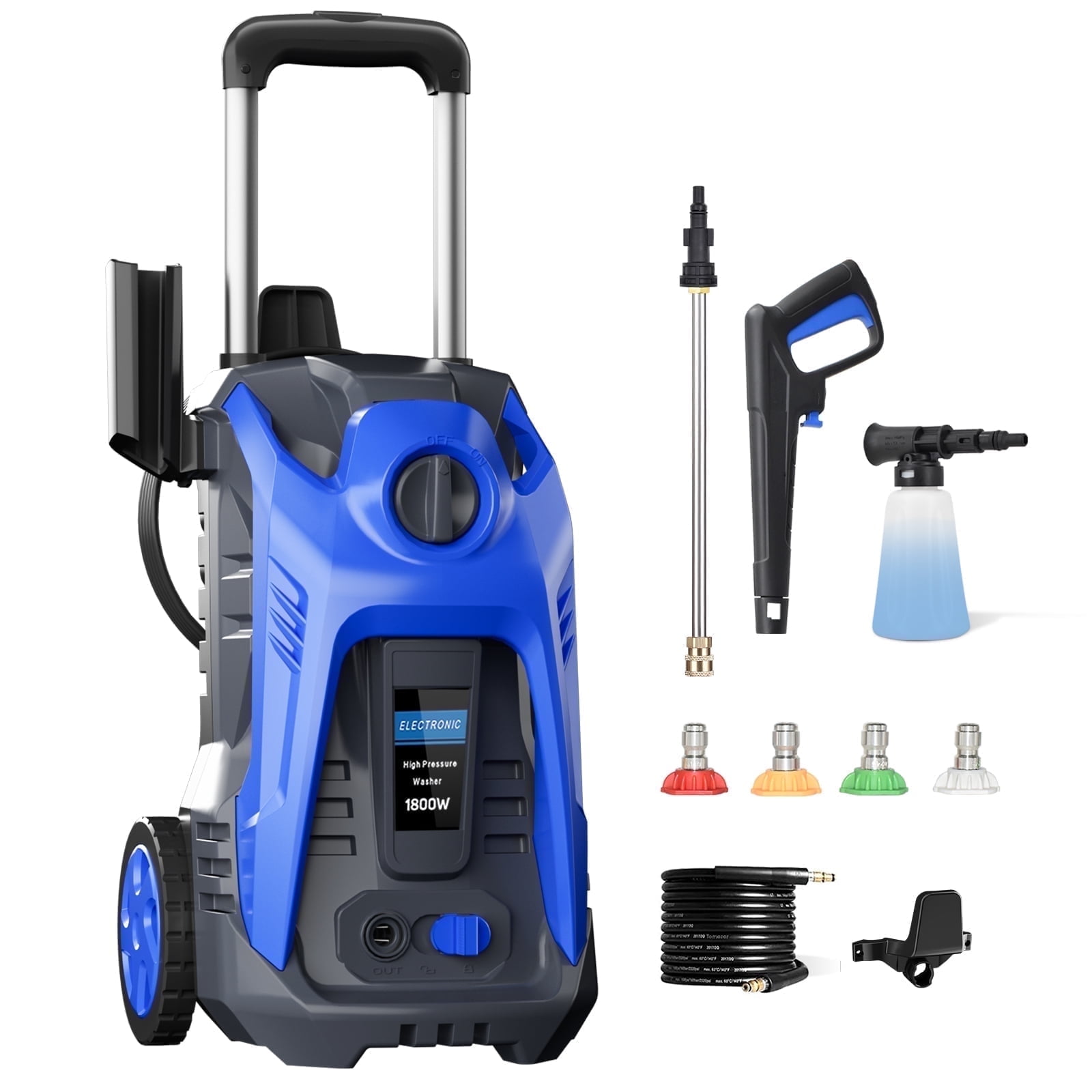 PANRANO, 3500 PSI at 2.5 GPM, 110V Electric Pressure Washer, Telescoping, Quick Connect Tips, Blue