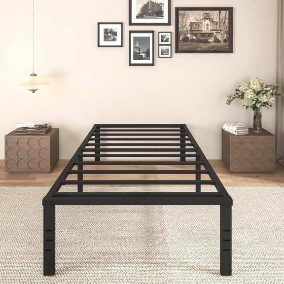 PANSE 18 inch Metal Twin Bed Frame, Easy Assembly, Heavy Duty Metal Platform, Noise Free, Black