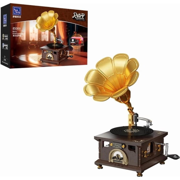 PANTASY Retro Phonograph Building Set, Gramophone Music Box Building Kit
