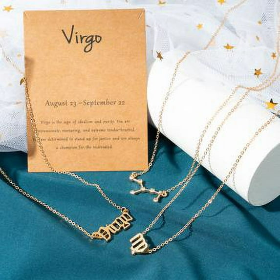 PANTIDE 3Pcs Virgo Zodiac Layer Necklaces for Women Retro Gold Plated(Gold)