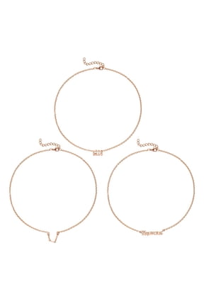 Aquarius Zodiac Layer Necklaces Retro Rose Gold Plated 3Pcs