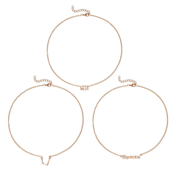 Haooryx Aquarius Zodiac Layer Necklaces Retro Rose Gold Plated 3Pcs