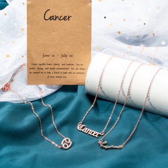 PANTIDE Cancer Zodiac Layer Necklaces Retro Rose Gold Plated 3Pcs