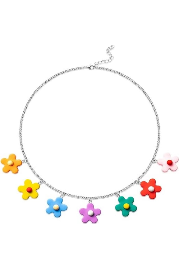 Colorful Flower Necklace, Cute Silicone Flowers Pendant,1 Count