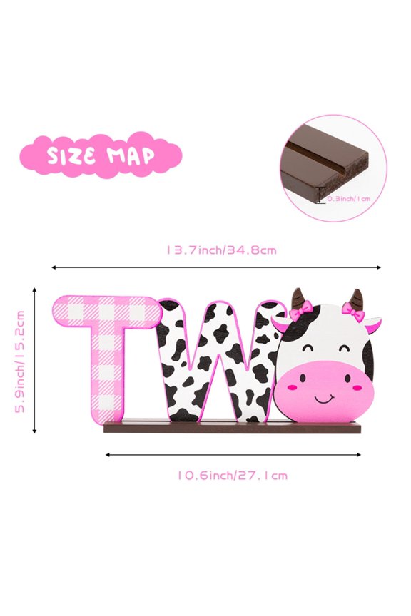Cow Two Letter Sign Wooden Table Centerpiece for Baby Girls
