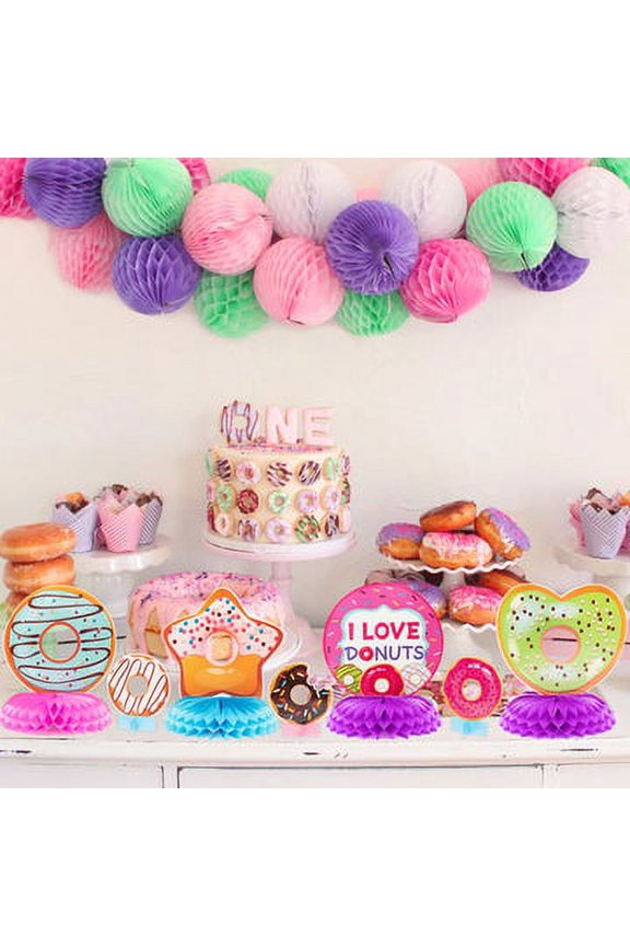 Donut Honeycomb Centerpieces Table Toppers Colorful 12Pcs