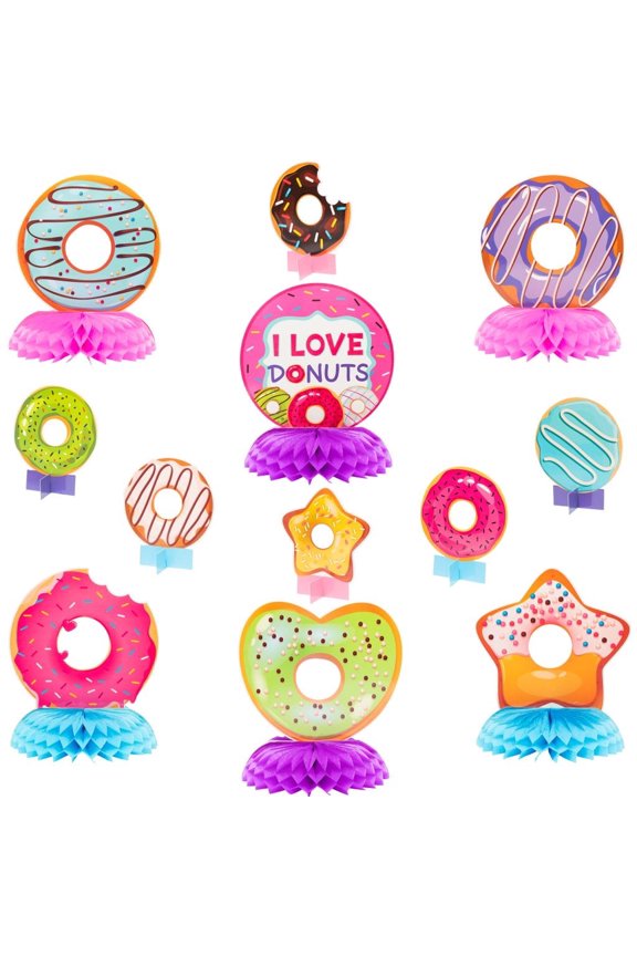 Donut Honeycomb Centerpieces, Colorful Table Toppers, 12Pcs