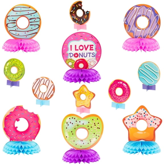 Haooryx Donut Honeycomb Centerpieces, Colorful Table Toppers, 12Pcs
