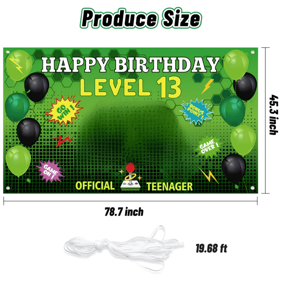 Haooryx Level 13 Video Game Happy Birthday Backdrop Banner Poster Accessory