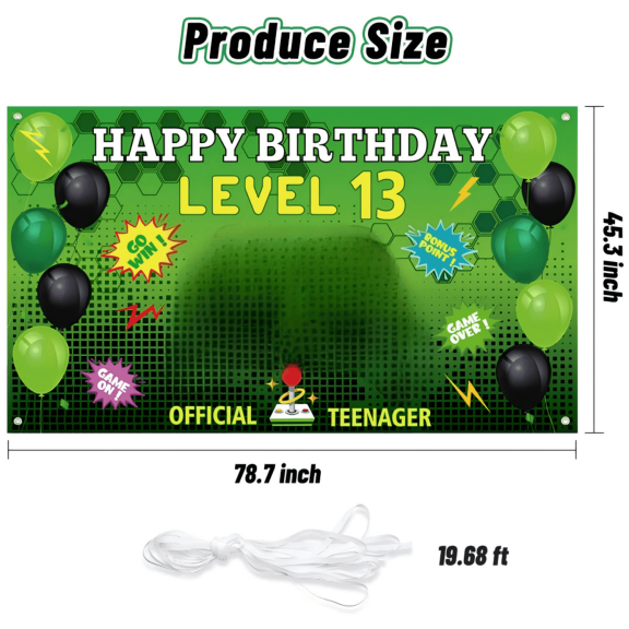 Haooryx Level 13 Happy Birthday Backdrop,Video Game Banner for 13th Outdoor Party,1pack