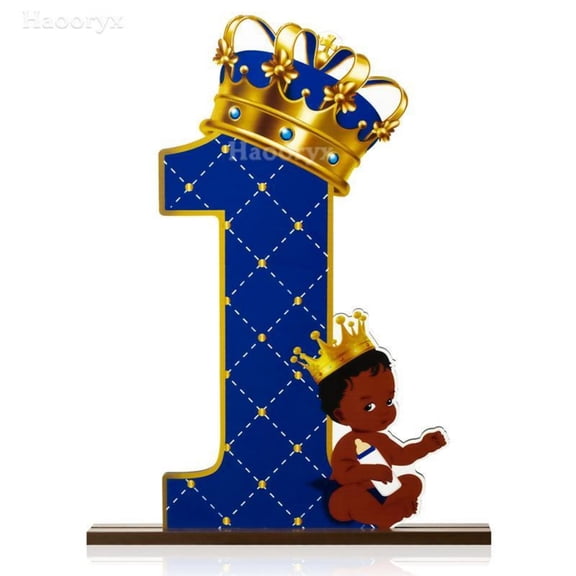 Haooryx Royal Prince Number 1 Wooden Ornament for Birthday Party Table Decoration,1 Count
