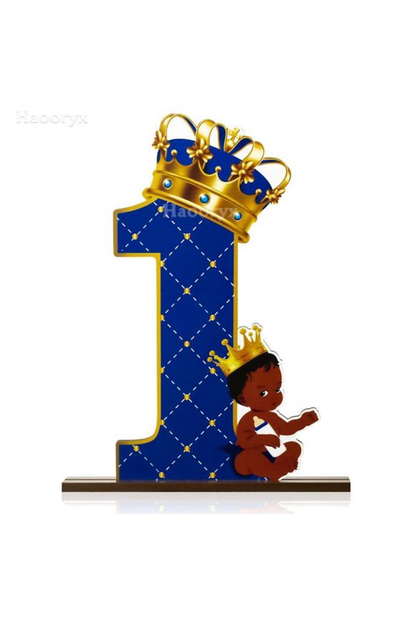 Royal Prince Number 1 Wooden Ornament for Birthday Party Table Decoration,1 Count