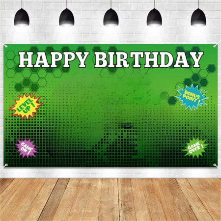Video Game Happy Birthday Backdrop Banner Photo Props (6.6ft x 3.8ft),Rabdon Pattern