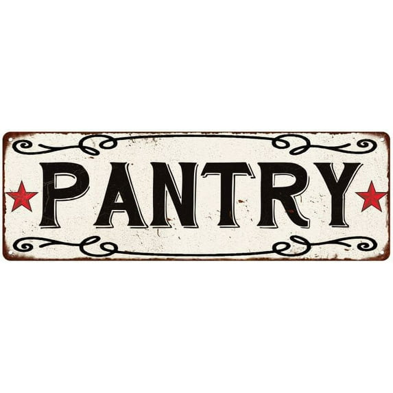 PANTRY Country Style w/Red Stars Vintage Look Metal Sign 8x24 108240078009