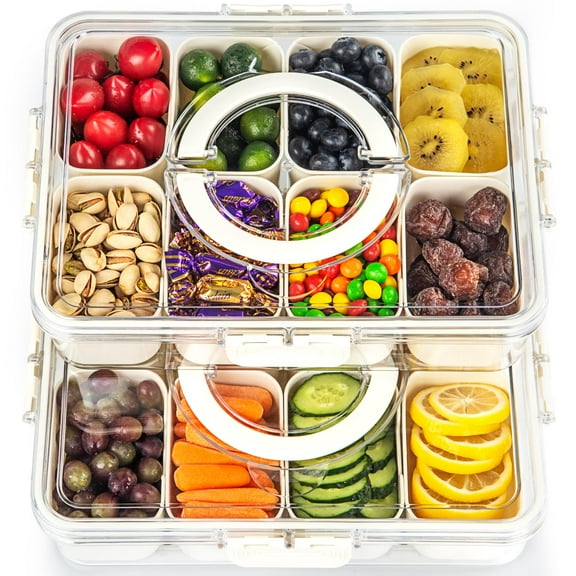 PANYEE Divided Serving Tray with Lid and handle,Portable Snack Box Container Snack,Veggie Tray Charcuterie Boxes Fruit Tray Candy Organizer For Entertaining,Party,Picnic,2Pack Y102