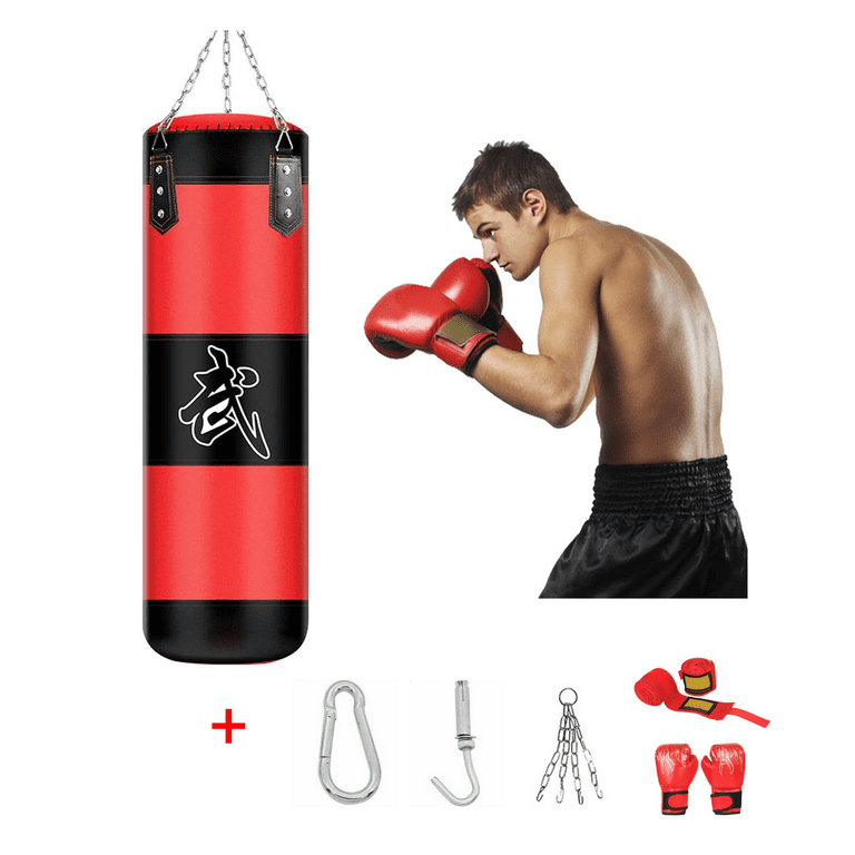 PANuYIN 39 MMA Boxing Heavy Punching Training Bag with Chains +Handbag Hook +Boxing Gloves+Hands Bandages Kickboxing Muay Thai Training Fitness Workout  Set, Buy One Get Four(Bag Empty) 
