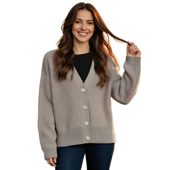 PAOLA RIBONI Comfortable Women's Drop Shoulder Cardigan in Chic Black, Trendy Oversized Knitted Sweater for All-Day Wear and Cozy Style