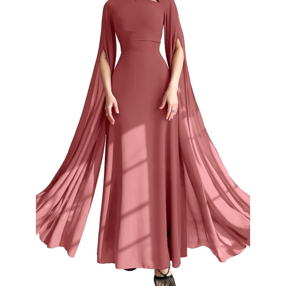PAOLA RIBONI Elegant Long Sleeve Wedding Guest Dress in Classic Black, Modest 1pc Evening Gown with Cape Sleeve for Women, Perfect for Formal Occasions
