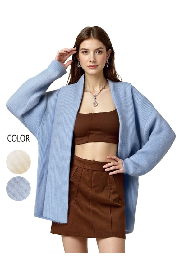 Lightweight Open-Front Cardigan in Soft Gray for Women, Relaxed Fit Sweater Crafted with RWS Wool & Recycled Polyester for Cozy Styling