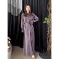 thumbnail image 1 of PAOLA RIBONI Modest Simple Brown Satin Dress With Stylish Sash Full Sleeves Round Neck Elegant Design Ideal For Women Who Appreciate Timeless Fashion, 1 of 10