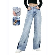 PAOLA RIBONI Soft Stretch Denim Cuffed Straight Leg Pants in Light Blue Relaxed Fit Casual Jeans for Women Ideal for Hot Weather Wear