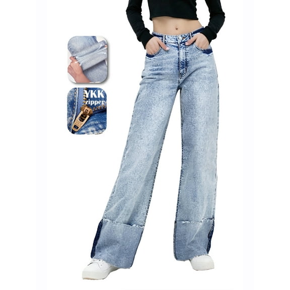 PAOLA RIBONI Soft Stretch Denim Cuffed Straight Leg Pants in Light Blue Relaxed Fit Casual Jeans for Women Ideal for Hot Weather Wear