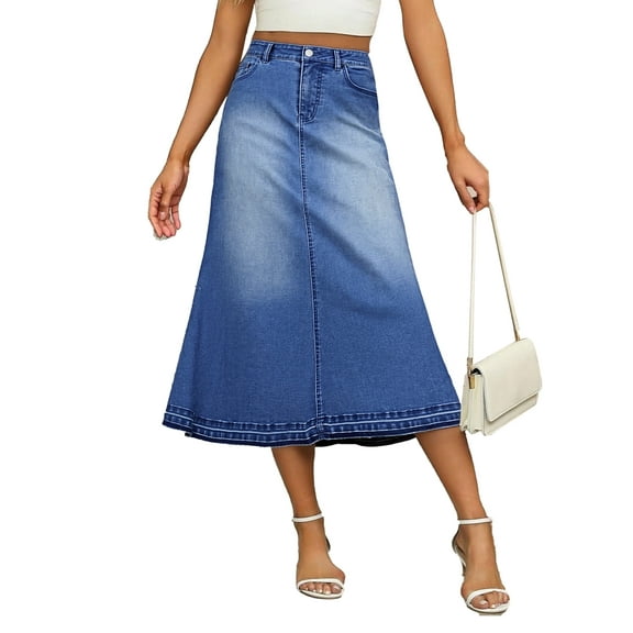 PAOLA RIBONI Stylish Dark Midi Length Denim Mermaid Skirt with Fitted Structure and Fish-Tail Hem Versatile for Casual Outings and Party Wear Women's Must-Have Essentials