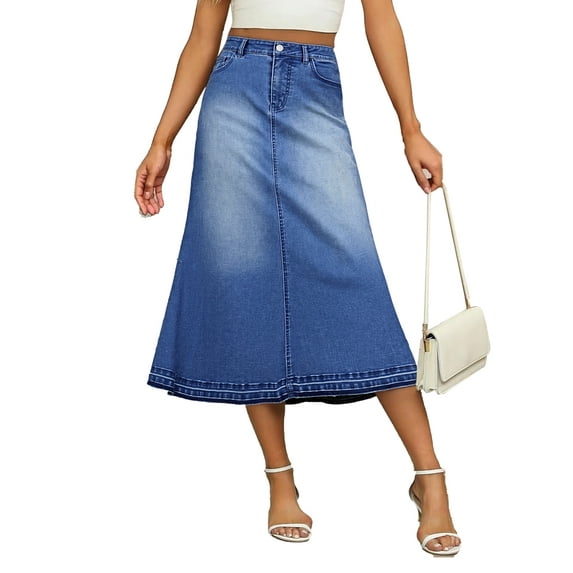 PAOLA RIBONI Stylish Dark Midi Length Denim Mermaid Skirt with Fitted Structure and Fish-Tail Hem Versatile for Casual Outings and Party Wear Women's Must-Have Essentials