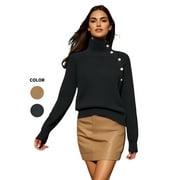 PAOLA RIBONI Stylish High Polo Neck Pullover with Gold Buttons in Light Beige Medium Relaxed Fit Sweater Crafted for Ultimate Comfort and Versatility