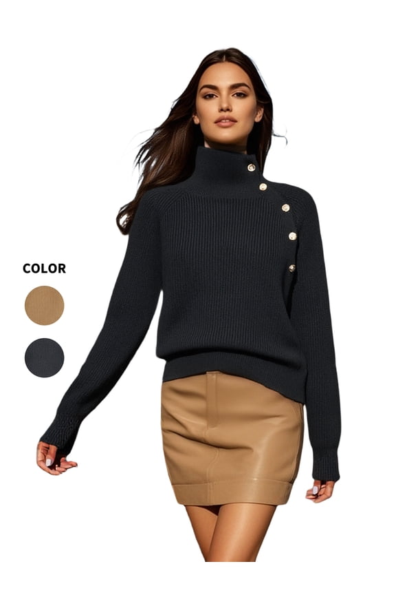 Stylish High Polo Neck Pullover with Gold Buttons in Light Beige Medium Relaxed Fit Sweater Crafted for Ultimate Comfort and Versatility