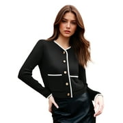 PAOLA RIBONI Stylish Women's Contrast Trim Cardigan in Elegant White with Golden Buttons A Perfect Blend of Comfort and Modern Sophistication for Every Occasion