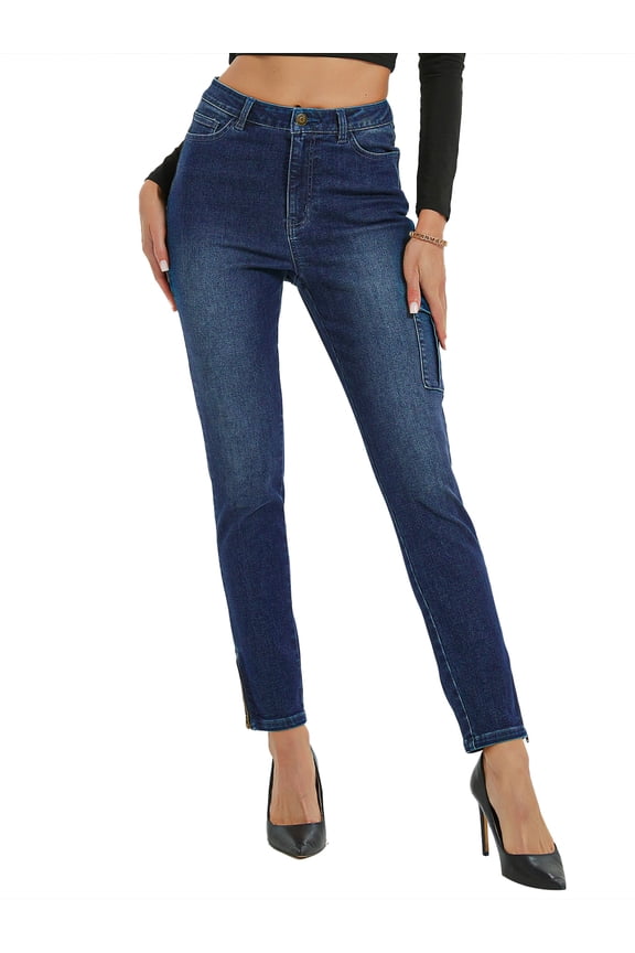 Stylish Women's Plain Flap Pocket Cargo Jeans, High Stretch Denim Pants for Casual Streetwear, Ideal Ladies Bottoms for Every Season