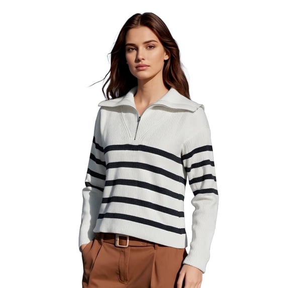 PAOLA RIBONI Trendy and Comfortable Women's Half-Zip Pullover Featuring Relaxed Fit and Chic Ribbed Design, Perfect for Daily Wear and Cozy Nights