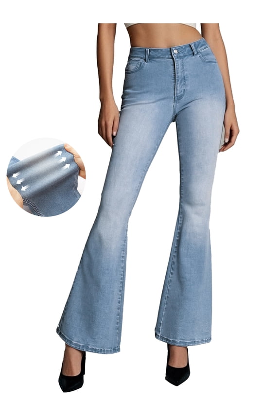 Women's Flare Bell Bottom Jeans Stretch Wide Leg Jeans Wide Leg Jeans Baggy Stretch Trendy Denim with Pockets