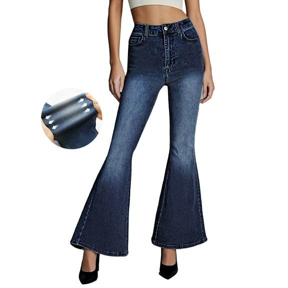 PAOLA RIBONI Women's Flare Bell Bottom Jeans Stretch Wide Leg Jeans Wide Leg Jeans Baggy Stretch Trendy Denim with Pockets