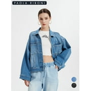 PAOLA RIBONI Women's Loose Fit Button Front Pocket Denim Jacket in Classic Blue, Perfect for Daily Wear, Casual Styling for All Seasons and Activities