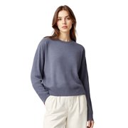 PAOLA RIBONI Womens Ultra-Soft Drop Shoulder Crew Neck Pullover in Classic Grey Relaxed Fit Sweater Ideal for Casual Outings and Home Comfort