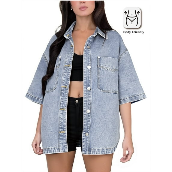PAOLA RIBONI Womens Denim Jacket Wash Jean Jacket Coats with Pockets