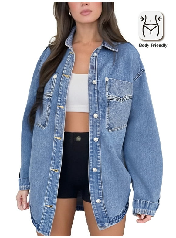 Womens Denim Jacket Wash Jean Jacket Coats with Pockets
