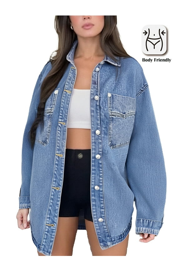 Womens Denim Jacket Wash Jean Jacket Coats with Pockets