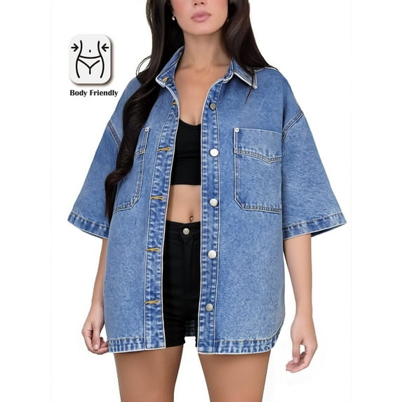 PAOLA RIBONI Womens Denim Jacket Wash Jean Jacket Coats with Pockets