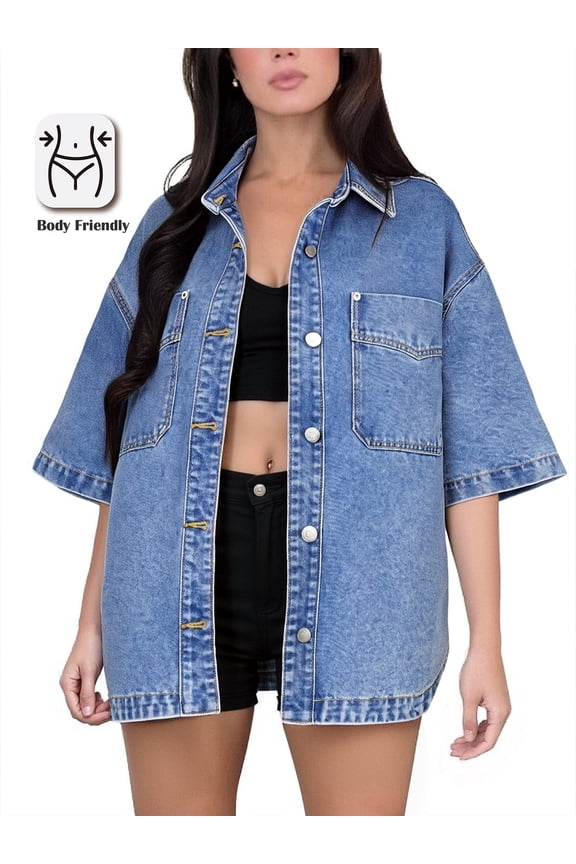 Womens Denim Jacket Wash Jean Jacket Coats with Pockets