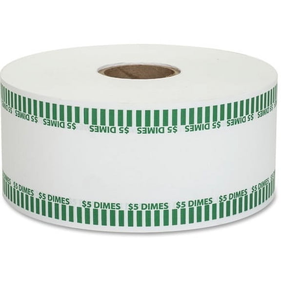 PAP-R Color-coded Coin Machine Wrappers 1000 ft Length - 1900 Wrap(s)Total $5.0 in 50 Coins of 10 Denomination - 15 lb Paper Weight - Kraft - Green, White