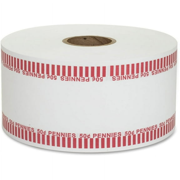 PAP-R Color-coded Coin Machine Wrappers - 1000 ft Length - 1900 Wrap(s)Total $0.50 in 50 Coins of 1¢ Denomination - 15 lb Paper Weight - Kraft - Red, White | Bundle of 5 Rolls