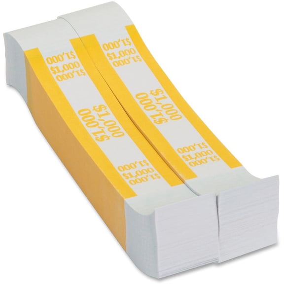 PAP-R Currency Straps - 1.25" Width - Total $1,000 in $10 Denomination - Self-sealing, Self-adhesive, Durable - 20 lb Paper Weight - Kraft - White, Ye | Bundle of 2 Packs