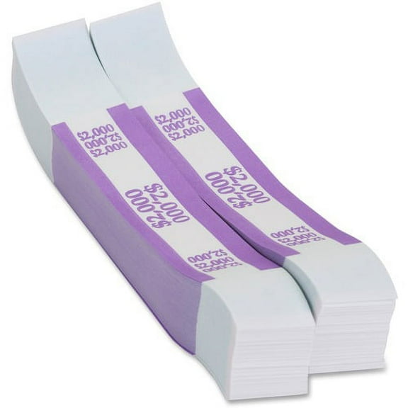 PAP-R Currency Straps - 1.25" Width - Total $2,000 in $20 Denomination - Self-sealing, Self-adhesive, Durable - 20 lb Basis Weight - Kraft - White, Violet | Bundle of 10 Packs